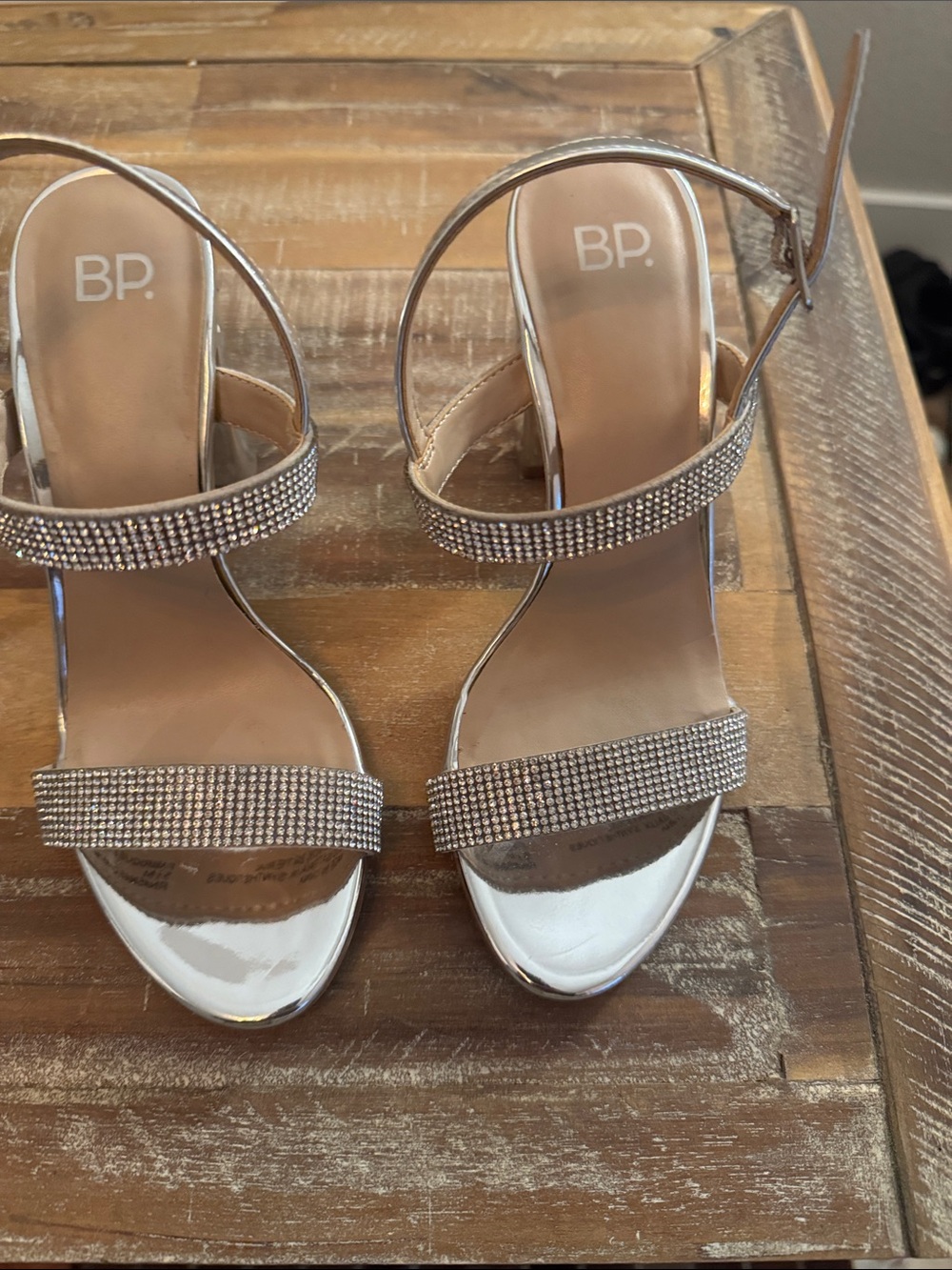 bp Silver Rhinestone Strappy Heeled Sandals